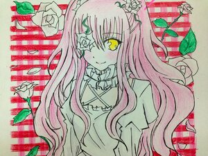 Rating: Safe Score: 0 Tags: 1girl blush eyepatch flower hair_ornament image kirakishou long_hair looking_at_viewer pink_hair rose smile solo traditional_media two_side_up upper_body watercolor_(medium) yellow_eyes User: admin