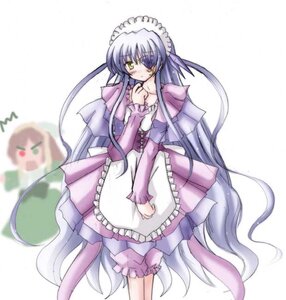 Rating: Safe Score: 0 Tags: 1girl 2girls adapted_costume annoyed apron artist_request barasuishou bloomers blush chibi chibi_inset corset dress embarrassed flower_eyepatch hand_on_own_face image juliet_sleeves light_purple_hair long_hair long_sleeves looking_at_viewer maid maid_headdress multiple_girls pair photoshop_(medium) puffy_sleeves rozen_maiden simple_background solo standing suiseiseki underwear very_long_hair yellow_eyes User: admin
