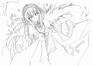 Rating: Safe Score: 0 Tags: 1girl dress eyebrows_visible_through_hair feathered_wings frilled_sleeves frills greyscale hairband image long_hair long_sleeves looking_at_viewer monochrome ribbon simple_background solo suigintou very_long_hair white_background wings User: admin