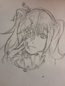 Rating: Safe Score: 0 Tags: 1girl flower greyscale hair_flower hair_ornament image kirakishou long_hair looking_at_viewer monochrome sketch solo traditional_media virtual_youtuber User: admin