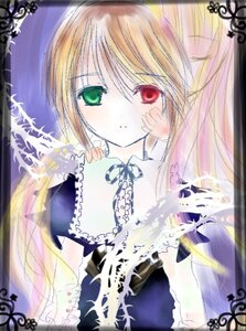 Rating: Safe Score: 0 Tags: 1girl bangs black_ribbon blonde_hair blue_dress dress frills green_eyes hariruri heterochromia image kirakishou long_hair long_sleeves looking_at_viewer pair red_eyes ribbon solo souseiseki upper_body very_long_hair User: admin