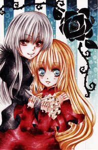 Rating: Safe Score: 0 Tags: 2girls blonde_hair blue_eyes dress image long_hair long_sleeves looking_at_viewer multiple_girls pair red_eyes rose shinku smile suigintou traditional_media User: admin