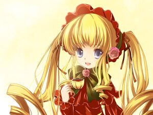 Rating: Safe Score: 0 Tags: 1girl :d black_tea blonde_hair blue_eyes bonnet bow commentary_request cup dress drill_hair flower hair_flower hair_ornament holding_cup image long_hair long_sleeves looking_at_viewer mtyy open_mouth photoshop_(medium) pink_flower pink_rose rose rozen_maiden shinku simple_background smile solo tea teacup twintails upper_body very_long_hair yellow_background User: admin