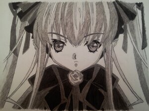 Rating: Safe Score: 0 Tags: 1girl flower image long_hair looking_at_viewer ribbon rose shinku simple_background solo traditional_media twintails white_background User: admin