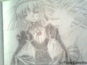 Rating: Safe Score: 0 Tags: 1girl dress frills image long_sleeves looking_at_viewer monochrome solo suigintou upper_body User: admin