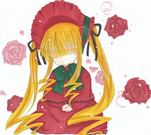 Rating: Safe Score: 0 Tags: 1girl blonde_hair bonnet bow bowtie closed_eyes drill_hair flower image long_hair pink_flower pink_rose red_flower red_rose rose rose_petals shinku solo twintails User: admin