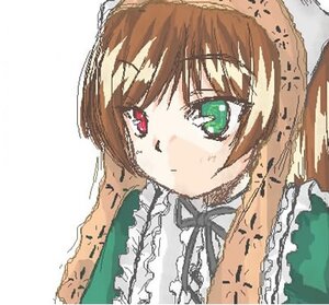 Rating: Safe Score: 0 Tags: 1girl bangs blush brown_hair dress frills green_dress green_eyes hat image long_sleeves ribbon short_hair simple_background solo suiseiseki upper_body white_background User: admin