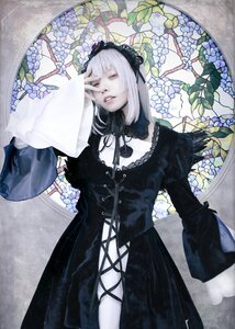 Rating: Safe Score: 0 Tags: 1girl bangs black_dress closed_eyes dress flower gothic_lolita hairband leaf lolita_fashion long_hair marker_(medium) parted_lips solo suigintou traditional_media white_hair User: admin