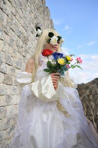 Rating: Safe Score: 0 Tags: 1girl blonde_hair closed_eyes cloud day dress flower kirakishou outdoors red_flower rose sky solo traditional_media water User: admin