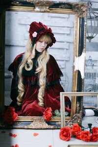 Rating: Safe Score: 0 Tags: 1girl blonde_hair blurry depth_of_field dress flower long_hair petals red_dress red_flower red_rose rose shinku sitting solo User: admin