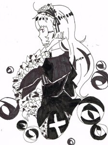 Rating: Safe Score: 0 Tags: 1girl closed_mouth dress frilled_sleeves frills greyscale hairband image lolita_hairband long_hair long_sleeves monochrome profile smile solo striped suigintou traditional_media very_long_hair white_background wide_sleeves User: admin