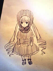 Rating: Safe Score: 0 Tags: 1girl bangs bonnet bow bowtie dress drill_hair full_body image long_hair long_sleeves looking_at_viewer monochrome ringlets shinku shoes solo standing twin_drills very_long_hair User: admin