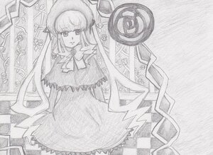 Rating: Safe Score: 0 Tags: 1girl auto_tagged bangs bow bowtie capelet checkered dress frills greyscale hat image long_hair long_sleeves looking_at_viewer monochrome shinku solo standing very_long_hair User: admin