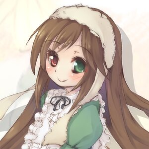 Rating: Safe Score: 0 Tags: 1girl bangs blush brown_hair dress frills green_dress green_eyes head_scarf heterochromia image long_hair long_sleeves looking_at_viewer red_eyes ribbon simple_background smile solo suiseiseki upper_body very_long_hair User: admin