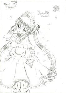 Rating: Safe Score: 0 Tags: 1girl bonnet dress drill_hair flower full_body greyscale hat image long_hair looking_at_viewer monochrome petals rose shinku shoes solo standing twin_drills twintails very_long_hair User: admin