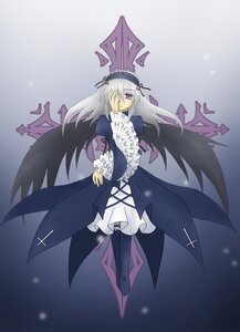 Rating: Safe Score: 0 Tags: 1girl black_wings boots dress floating flower frilled_sleeves frills full_body hairband image lolita_hairband long_hair long_sleeves looking_at_viewer purple_eyes ribbon silver_hair solo suigintou wings User: admin