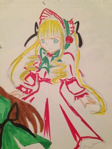 Rating: Safe Score: 0 Tags: 1girl blonde_hair blue_eyes bonnet bow bowtie dress drill_hair flower image long_hair long_sleeves looking_at_viewer marker_(medium) photo rose shinku simple_background solo traditional_media twin_drills very_long_hair User: admin