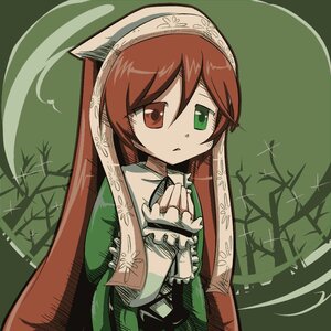 Rating: Safe Score: 0 Tags: 1girl brown_hair closed_mouth dress green_background green_eyes hat head_scarf heterochromia image long_hair long_sleeves looking_at_viewer red_eyes solo sparkle suiseiseki upper_body User: admin