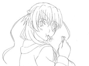 Rating: Safe Score: 0 Tags: 1girl barasuishou eating eyebrows_visible_through_hair flower greyscale hair_ornament image long_hair looking_at_viewer looking_back monochrome simple_background solo striped upper_body User: admin