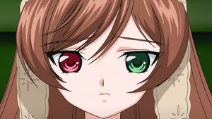 Rating: Safe Score: 0 Tags: 1girl bangs brown_hair close-up closed_mouth eyebrows_visible_through_hair face green_background green_eyes image long_hair looking_at_viewer portrait solo suiseiseki User: admin