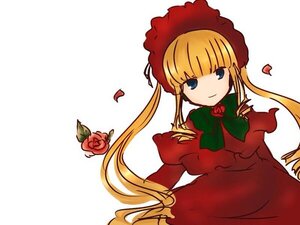 Rating: Safe Score: 0 Tags: 1girl blonde_hair blue_eyes bonnet bow bowtie dress flower green_bow image long_hair long_sleeves looking_at_viewer petals red_dress red_flower red_rose rose shinku simple_background solo twintails very_long_hair white_background User: admin