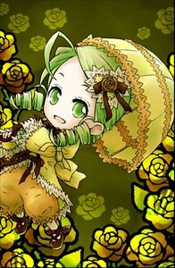Rating: Safe Score: 0 Tags: 1girl dress drill_hair flower frills green_eyes green_hair hat image kanaria long_hair long_sleeves looking_at_viewer open_mouth parasol pink_rose rose smile solo twin_drills umbrella white_rose yellow_background yellow_flower yellow_rose User: admin