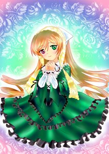 Rating: Safe Score: 0 Tags: 1girl blonde_hair brown_hair dress flower frills green_dress green_eyes hands_clasped heterochromia image long_hair long_sleeves looking_at_viewer own_hands_together red_eyes smile solo suiseiseki very_long_hair User: admin
