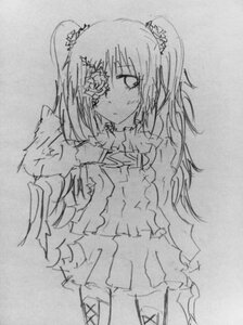 Rating: Safe Score: 0 Tags: 1girl auto_tagged dress flower frills greyscale hair_ornament image kirakishou long_hair looking_at_viewer monochrome sketch solo traditional_media User: admin