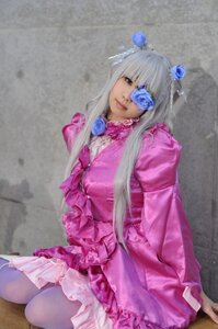 Rating: Safe Score: 0 Tags: 1girl barasuishou blue_flower blue_rose bow dress eyepatch flower frills long_hair pantyhose pink_dress rose silver_hair sitting solo User: admin