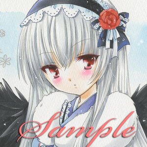 Rating: Safe Score: 0 Tags: 1girl artist_name black_wings blush eyebrows_visible_through_hair feathered_wings flower image long_hair looking_at_viewer marker_(medium) red_eyes rose sample shikishi signature silver_hair solo suigintou traditional_media upper_body wings User: admin