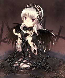 Rating: Safe Score: 0 Tags: 1girl black_flower black_rose broken broken_chain chain chained commentary_request cross cuffs dress flower frills frown gothic_lolita hairband handcuffs image kneeling lolita_fashion long_hair looking_at_viewer moe_(hamhamham) petals pocket_watch purple_eyes red_eyes ribbon rose rozen_maiden shackles silver_hair sitting solo suigintou water white_hair wings User: admin