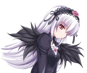 Rating: Safe Score: 0 Tags: 1girl black_dress black_wings dress flower hairband image juliet_sleeves long_hair long_sleeves photoshop_(medium) puffy_sleeves red_eyes ribbon rose rozen_maiden silver_hair solo striped striped_background suigintou tomusooya upper_body white_background wings User: admin