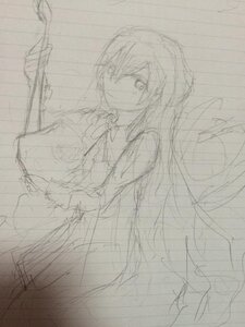 Rating: Safe Score: 0 Tags: 1girl auto_tagged image long_hair long_sleeves looking_at_viewer monochrome sketch smile solo suiseiseki traditional_media User: admin