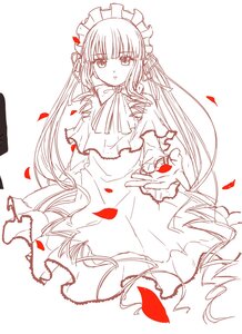 Rating: Safe Score: 0 Tags: 1girl dress frills hair_ribbon image long_hair looking_at_viewer monochrome petals ribbon rose_petals shinku solo striped very_long_hair User: admin