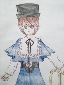 Rating: Safe Score: 0 Tags: 1girl brown_hair capelet green_eyes hat heterochromia image long_sleeves looking_at_viewer red_eyes short_hair simple_background solo souseiseki traditional_media watercolor_(medium) User: admin