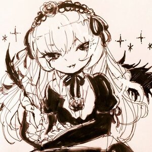 Rating: Safe Score: 0 Tags: 1girl bangs blush closed_mouth dress eyebrows_visible_through_hair flower frills hair_between_eyes image long_hair long_sleeves monochrome puffy_sleeves ribbon rose smile solo suigintou traditional_media upper_body wings User: admin