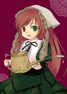 Rating: Safe Score: 0 Tags: 1girl :d brown_hair dress frills green_dress green_eyes head_scarf heterochromia image long_hair long_sleeves looking_at_viewer open_mouth red_eyes simple_background smile solo suiseiseki twintails very_long_hair watering_can User: admin