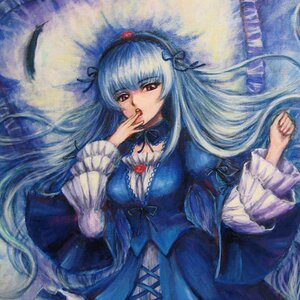 Rating: Safe Score: 0 Tags: 1girl dress frilled_sleeves frills hairband image long_hair long_sleeves looking_at_viewer lying open_mouth red_eyes ribbon solo suigintou traditional_media very_long_hair User: admin