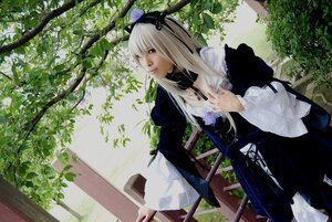 Rating: Safe Score: 0 Tags: 1girl 3d black_ribbon dress flower hairband long_hair long_sleeves outdoors plant ribbon solo suigintou tree User: admin