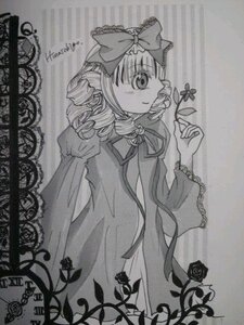 Rating: Safe Score: 0 Tags: 1girl bow bug butterfly dress drill_hair flower graphite_(medium) greyscale hair_bow hina_ichigo hinaichigo image insect long_sleeves monochrome rose smile solo traditional_media User: admin