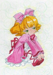 Rating: Safe Score: 0 Tags: 1girl blonde_hair bow dress frills full_body green_eyes hair_bow hina_ichigo hinaichigo image long_sleeves looking_at_viewer pink_bow pink_dress short_hair sitting solo User: admin