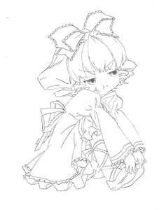 Rating: Safe Score: 0 Tags: 1girl :t auto_tagged bow dress drill_hair frills full_body greyscale hair_bow hinaichigo image long_sleeves monochrome pout ribbon solo tears User: admin