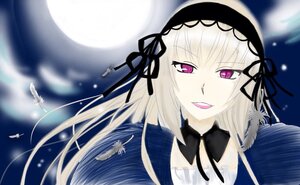Rating: Safe Score: 0 Tags: 1girl bird black_feathers black_ribbon detached_collar feathers full_moon hairband image long_hair looking_at_viewer moon ribbon silver_hair smile solo suigintou tongue tongue_out wings User: admin