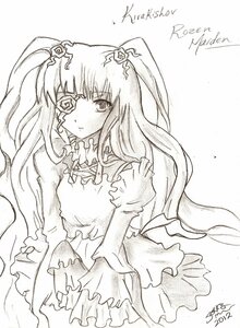 Rating: Safe Score: 0 Tags: 1girl dated dress eyepatch flower frills greyscale hair_ornament image kirakishou long_hair long_sleeves looking_at_viewer monochrome signature smile solo traditional_media User: admin