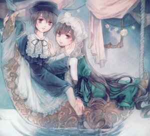 Rating: Safe Score: 0 Tags: 2girls blue_dress brown_eyes brown_hair curtains dress flower green_dress hat holding_hands image long_hair long_sleeves multiple_girls pair ribbon short_hair sisters souseiseki suiseiseki very_long_hair User: admin