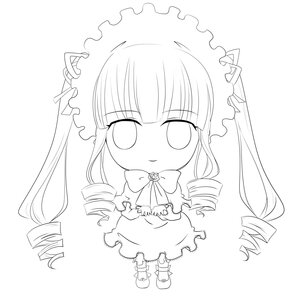 Rating: Safe Score: 0 Tags: 1girl bangs blush bow bowtie chibi dress drill_hair full_body greyscale image lineart long_hair long_sleeves monochrome ringlets shinku solo standing striped twin_drills very_long_hair white_background User: admin