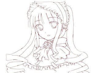 Rating: Safe Score: 0 Tags: 1girl blush bow dress flower frills image long_hair looking_at_viewer monochrome rose shinku simple_background solo striped upper_body white_background User: admin