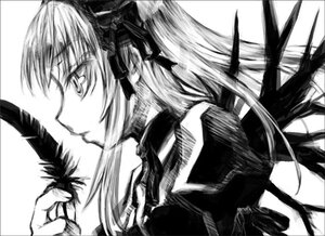 Rating: Safe Score: 0 Tags: 1girl greyscale image long_hair monochrome profile ribbon solo suigintou white_background User: admin