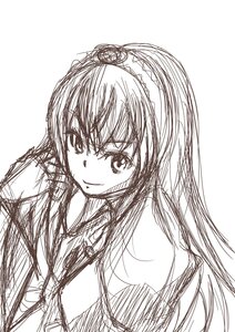 Rating: Safe Score: 0 Tags: 1girl closed_mouth eyebrows_visible_through_hair greyscale hairband image long_hair long_sleeves looking_at_viewer monochrome simple_background sketch smile solo suigintou upper_body white_background User: admin