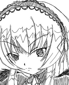 Rating: Safe Score: 0 Tags: 1girl bangs blush closed_mouth eyebrows_visible_through_hair frown greyscale hair_between_eyes hair_ribbon image looking_at_viewer monochrome portrait ribbon simple_background solo suigintou white_background User: admin